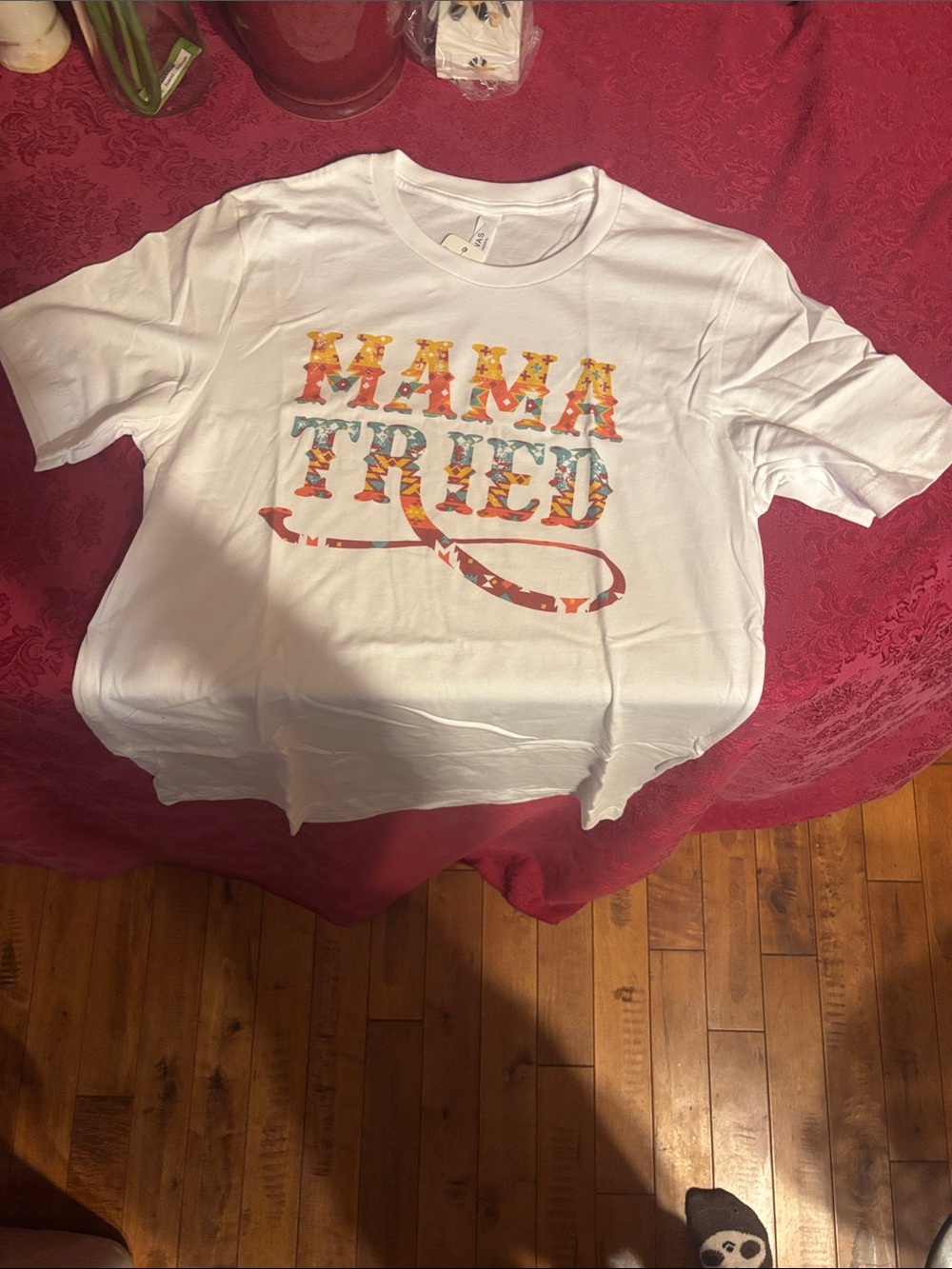 Bella Canvas White Tee with Colorful Floral 'MAMA TRIED' Graphic